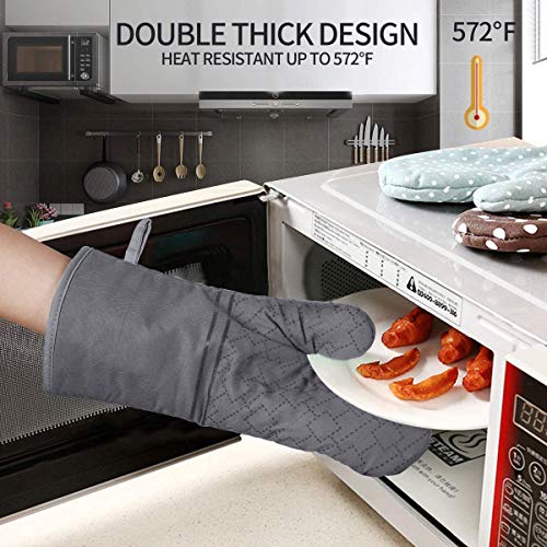 Tormays 4Pcs Oven Mitts and Pot Holders Set, 572F Heat Resistant Oven Glove, Soft Cotton Lining with Non-Slip Surface for Kitchen Baking BBQ (Grey) - Image 3
