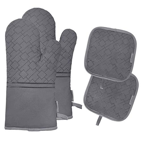 Tormays 4Pcs Oven Mitts and Pot Holders Set, 572F Heat Resistant Oven Glove, Soft Cotton Lining with Non-Slip Surface for Kitchen Baking BBQ (Grey) - Image 1