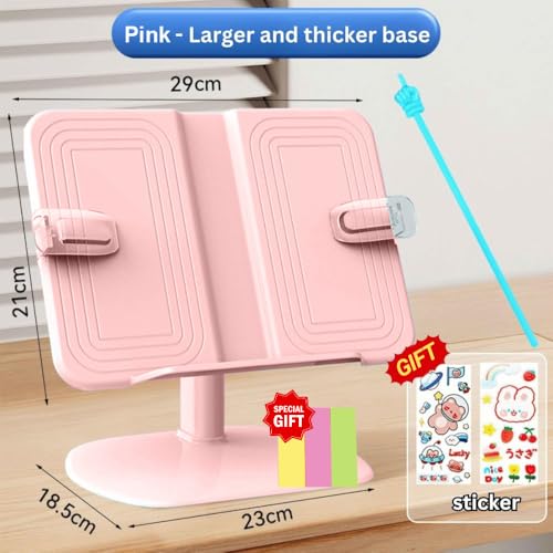 Jukusa Adjustable Book Holder for Kids & Adults | Ergonomic Reading Stand with Height & Angle Customization | Hands-Free Bookstand for Study, Reading & Office (Pink)(with Sticky Notes) - Image 2