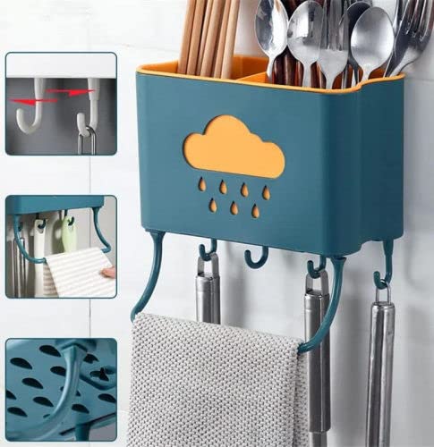 Mishrit Self Adhesive Plastic Wall Mounted Kitchen Cutlery Holder Stand with Shower Rack Shelf Towel Holder Multi ColorPack of 1 - Image 5