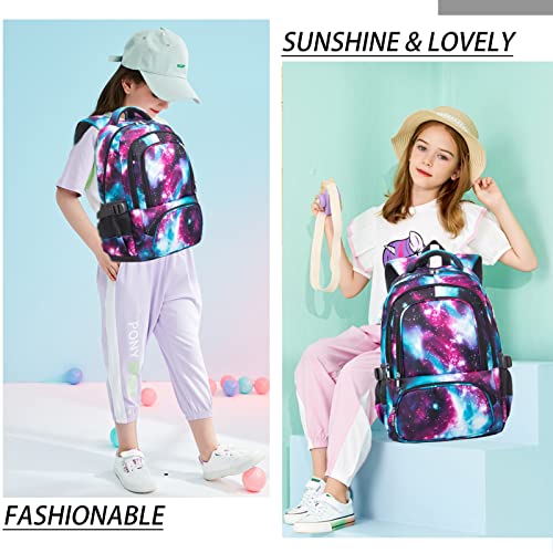 BLUEFAIRY Kids Backpack for Girls Elementary Middle School Bags Primary School Bookbags Child Back to School Gifts with Tablet Sleeve Large Compartment Mochila para NiÃ±as 17" Aged 8-10 Galaxy Purple - Image 2