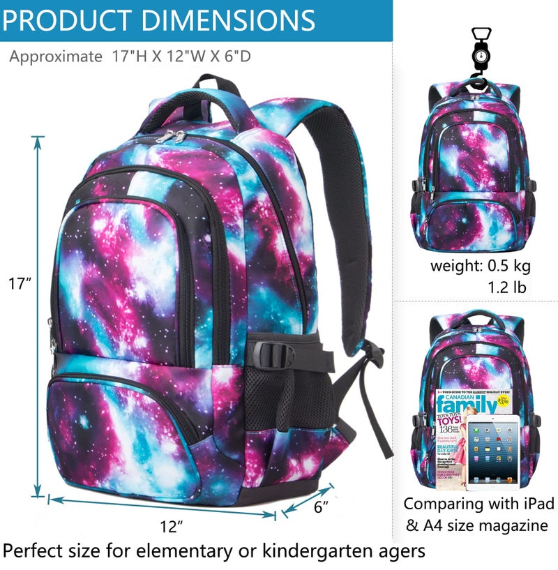 BLUEFAIRY Kids Backpack for Girls Elementary Middle School Bags Primary School Bookbags Child Back to School Gifts with Tablet Sleeve Large Compartment Mochila para NiÃ±as 17" Aged 8-10 Galaxy Purple - Image 3