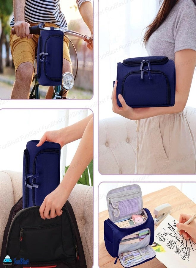 FunBlast Large Capacity Pencil Case, Multipurpose Zipper Portable Pencil Pouch Case, Aesthetic Pouch for Girls, Kawaii Pencil Case, Cute Pouches for Girls, Stationary Organizer Kit (NavyBlue) - Image 2