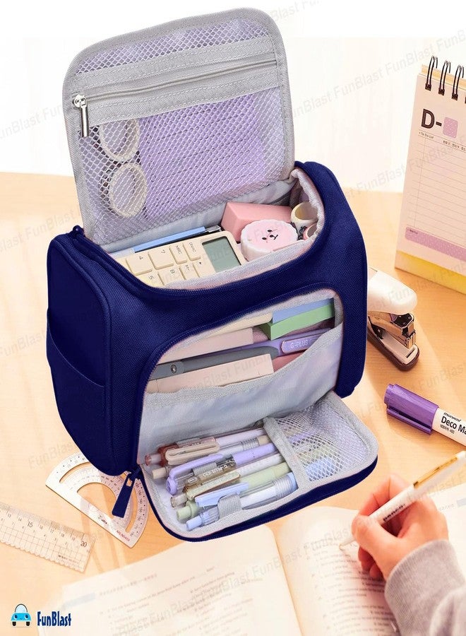 FunBlast Large Capacity Pencil Case, Multipurpose Zipper Portable Pencil Pouch Case, Aesthetic Pouch for Girls, Kawaii Pencil Case, Cute Pouches for Girls, Stationary Organizer Kit (NavyBlue) - Image 4