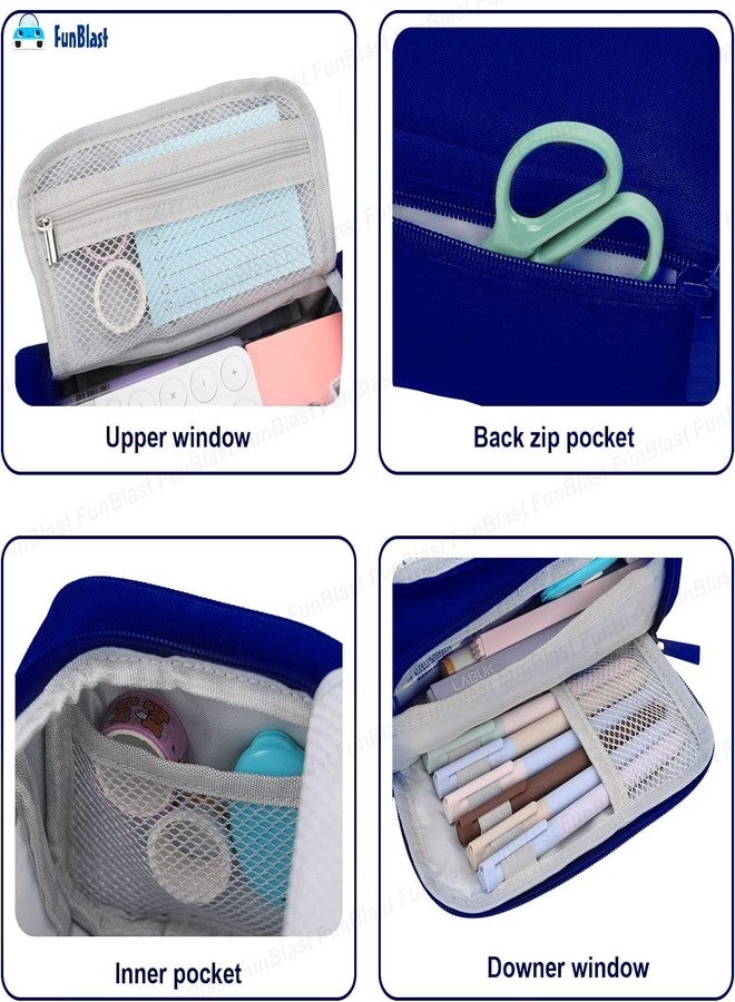 FunBlast Large Capacity Pencil Case, Multipurpose Zipper Portable Pencil Pouch Case, Aesthetic Pouch for Girls, Kawaii Pencil Case, Cute Pouches for Girls, Stationary Organizer Kit (NavyBlue) - Image 5