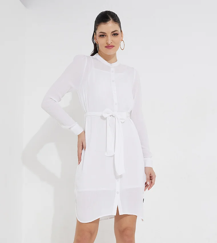 BEVERLY HILLS POLO CLUB Solid Long Sleeves Mini Shirt Dress