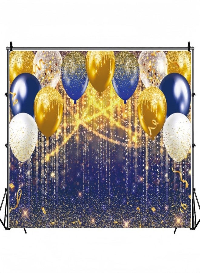 INRUI Blue and Gold Balloon Photography Backdrop Blue Gold GlitterTheme Birthday Wedding Bridal Prom Graduation New Year Balloons Party Decorations Banner (6x4FT) - Image 1