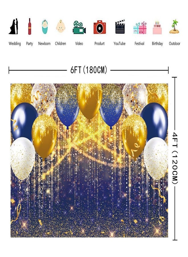 INRUI Blue and Gold Balloon Photography Backdrop Blue Gold GlitterTheme Birthday Wedding Bridal Prom Graduation New Year Balloons Party Decorations Banner (6x4FT) - Image 4