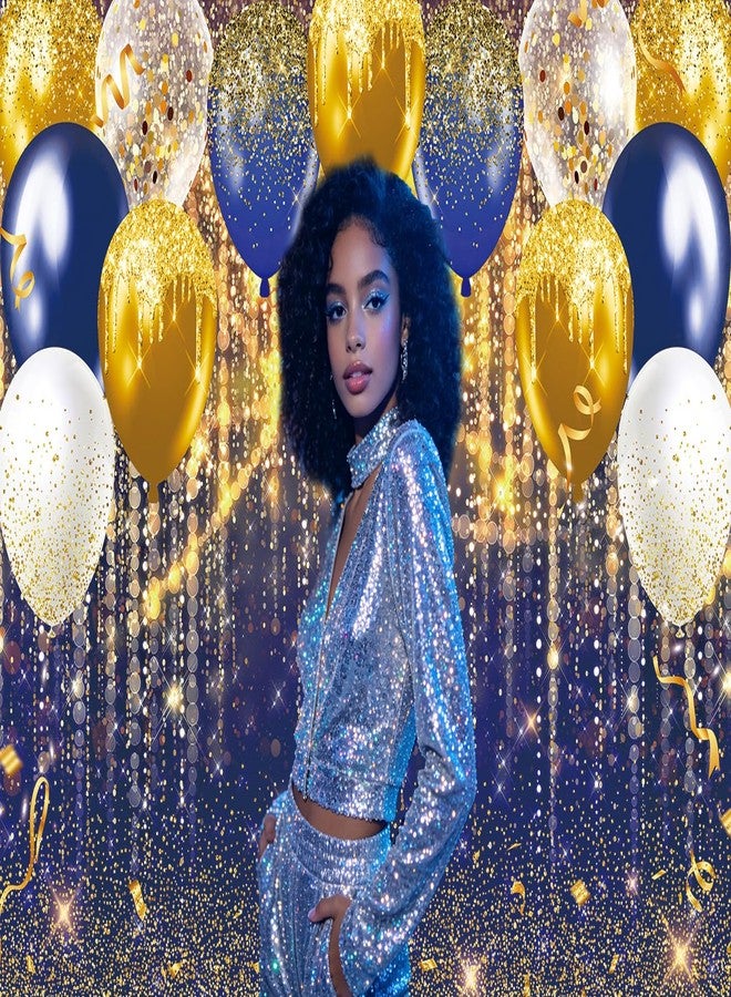 INRUI Blue and Gold Balloon Photography Backdrop Blue Gold GlitterTheme Birthday Wedding Bridal Prom Graduation New Year Balloons Party Decorations Banner (6x4FT) - Image 3