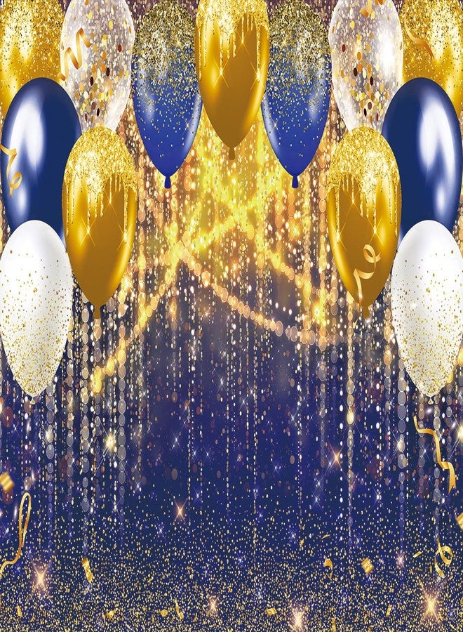 INRUI Blue and Gold Balloon Photography Backdrop Blue Gold GlitterTheme Birthday Wedding Bridal Prom Graduation New Year Balloons Party Decorations Banner (6x4FT) - Image 5