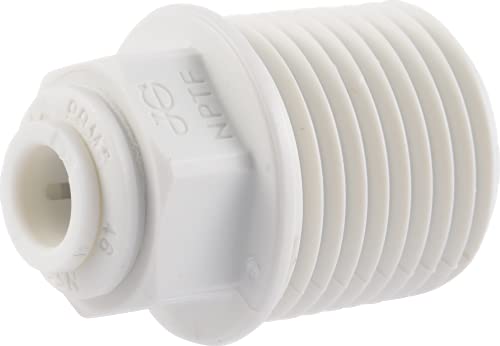 John Guest 1/4 Inch OD x 1/2 Inch NPT Male Connector, Push to Connect Plastic Plumbing Fitting, PP010824WP - Image 1