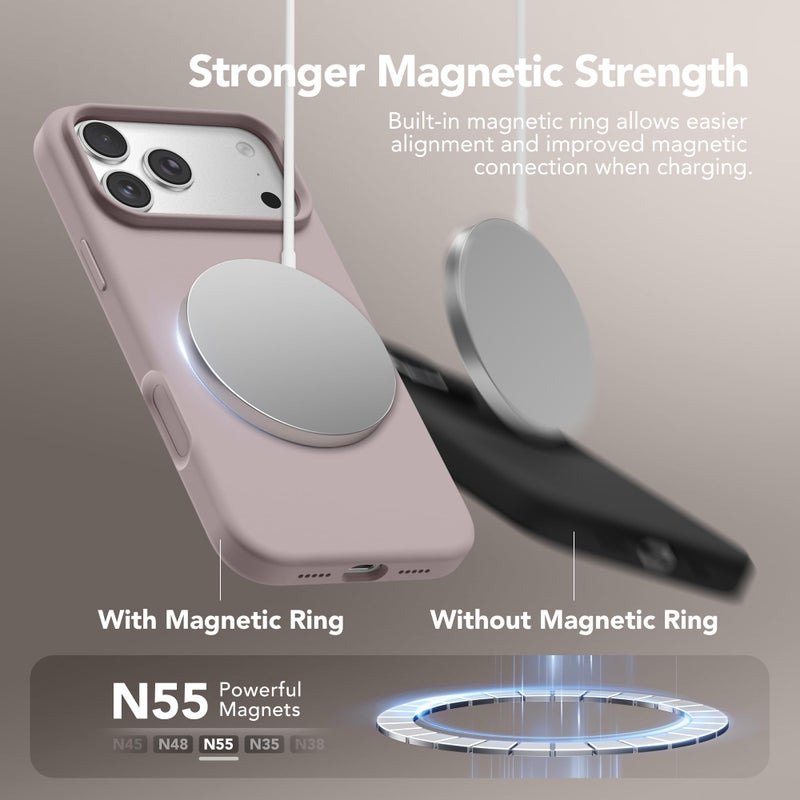 GONEZ Magnetic for iPhone 17 Pro Case, Compatible with MagSafe, [Screen Protector + Camera Lens Protector], Liquid Silicone Anti-Scratch Shockproof Protective Phone Case 6.3 inch, Light Taro - Image 3