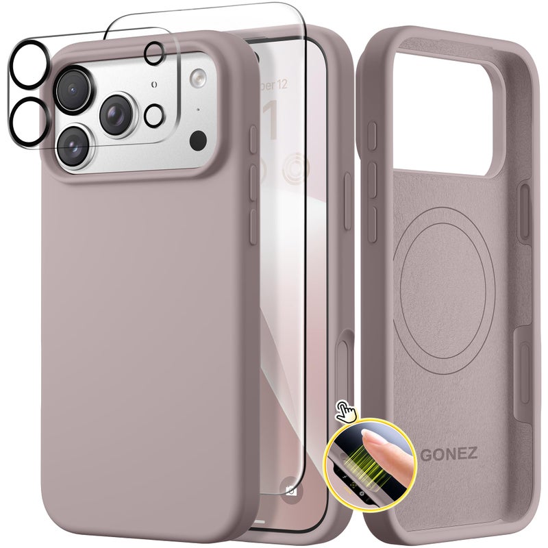 GONEZ Magnetic for iPhone 17 Pro Case, Compatible with MagSafe, [Screen Protector + Camera Lens Protector], Liquid Silicone Anti-Scratch Shockproof Protective Phone Case 6.3 inch, Light Taro - Image 1