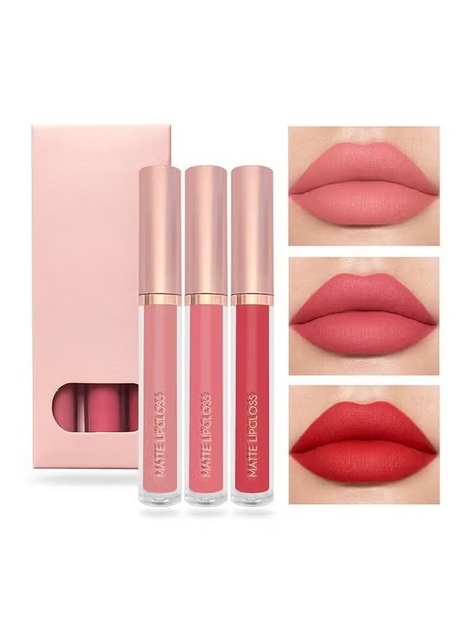 DNMBeauty 3Pcs Nude Pink Dark Red Matte Liquid Lipstick Makeup Sets Permanent Lip Stain Set Long Lasting 24 Hours Waterproof Mate 24 Horas Originales #B - Image 1