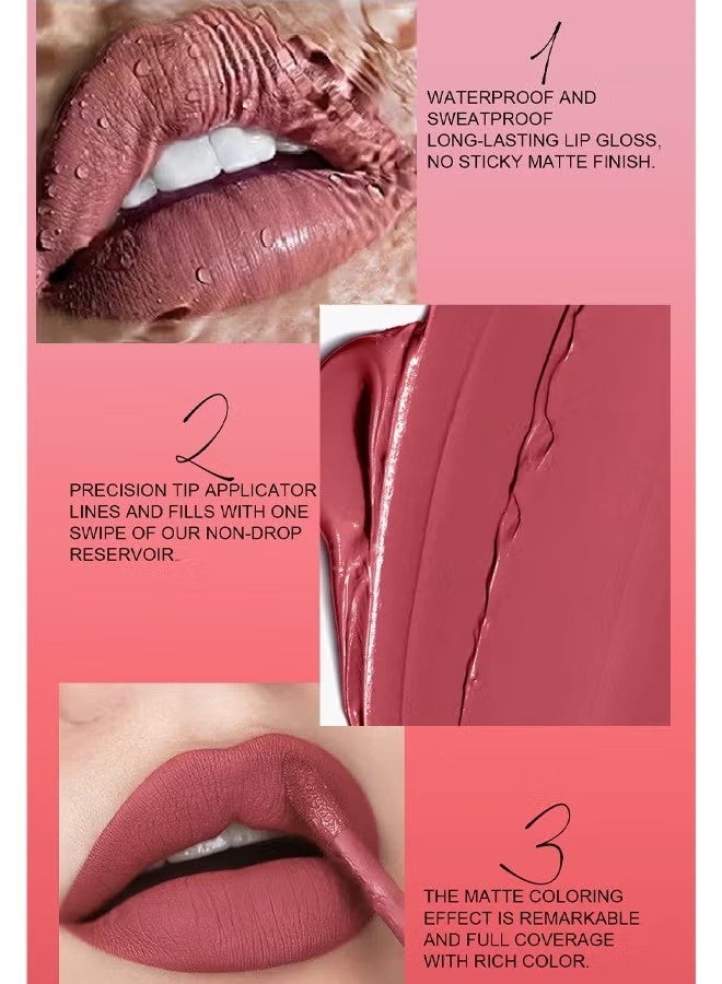 DNMBeauty 3Pcs Nude Pink Dark Red Matte Liquid Lipstick Makeup Sets Permanent Lip Stain Set Long Lasting 24 Hours Waterproof Mate 24 Horas Originales #B - Image 2