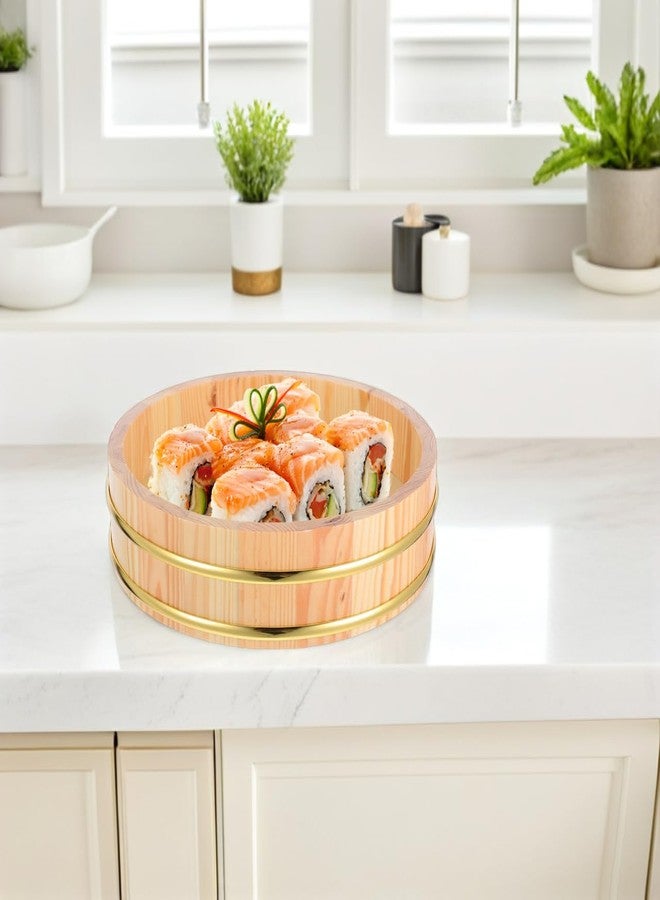 OUNONA Wooden Sushi Rice Mixing Tub 10.43 Inch Hangiri Bowl with Gold Edged Design for Traditional Sushi Preparation and Kitchen Food Storage - Image 3