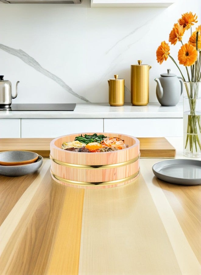 OUNONA Wooden Sushi Rice Mixing Tub 10.43 Inch Hangiri Bowl with Gold Edged Design for Traditional Sushi Preparation and Kitchen Food Storage - Image 4