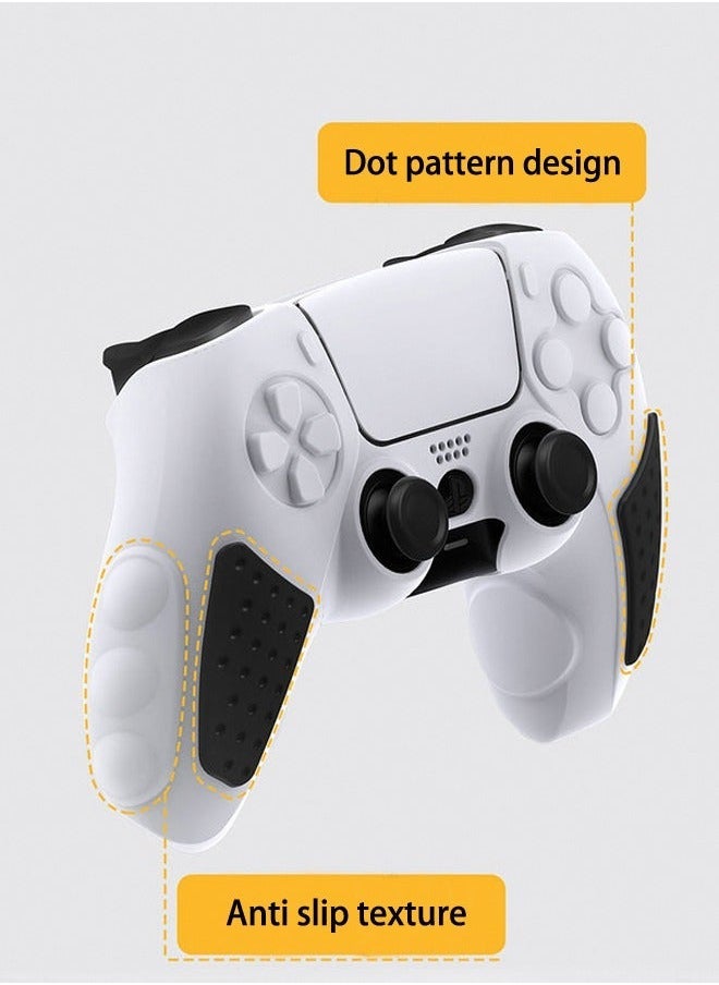 Anti-Slip PS5 Controller Skin Soft Thicken Non-Slip Studded Silicone Gel Grip Protective Cover Case for Playstation 5 Controller Grip with A Sticker and 2 x Thumb Grip Caps Silicone Set Black/White - Image 2