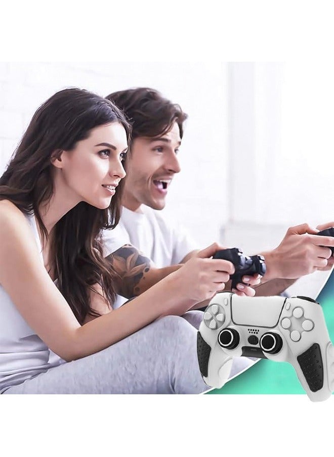 Anti-Slip PS5 Controller Skin Soft Thicken Non-Slip Studded Silicone Gel Grip Protective Cover Case for Playstation 5 Controller Grip with A Sticker and 2 x Thumb Grip Caps Silicone Set Black/White - Image 4