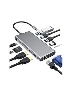 USB C Docking Station 12 in 1 USB C Hub with Dual 4K@60Hz HDMI, VGA, Ethernet RJ45, 2 x USB 3.0, 2 x USB 2.0, 100W PD and TF/SD card reader, 3.5mm AUX for MacBook Pro/Air and more Type C device