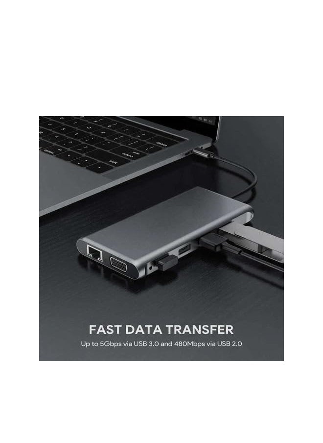 Generic - USB C Docking Station 12 in 1 USB C Hub with Dual 4K@60Hz HDMI, VGA, Ethernet RJ45, 2 x USB 3.0, 2 x USB 2.0, 100W PD and TF/SD card reader, 3.5mm AUX for MacBook Pro/Air and more Type C device - Image 1