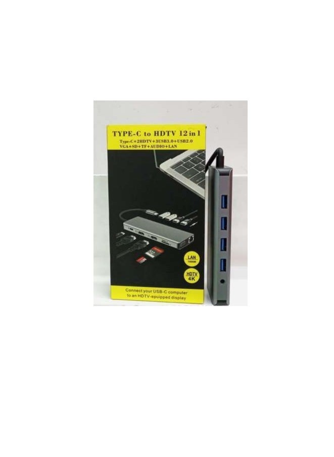 Generic - USB C Docking Station 12 in 1 USB C Hub with Dual 4K@60Hz HDMI, VGA, Ethernet RJ45, 2 x USB 3.0, 2 x USB 2.0, 100W PD and TF/SD card reader, 3.5mm AUX for MacBook Pro/Air and more Type C device - Image 1
