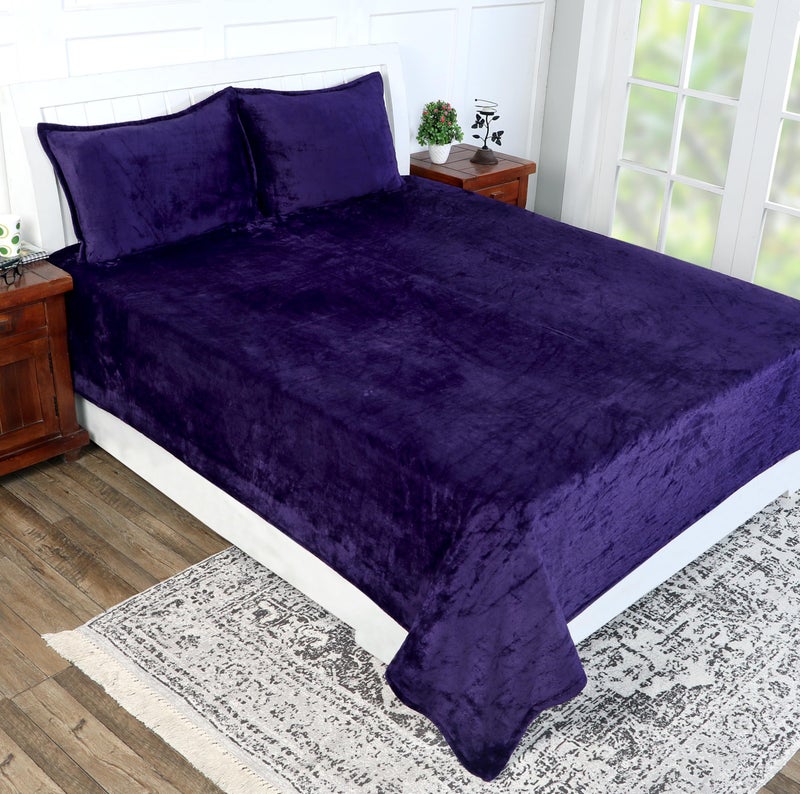 RD TREND 250 Gsm Flannel Warm Bedsheets For Winter Double Flat Size (90 X 100 Inches) With 2 Pillow Cover 210 TC Size (18X28 Inches) Color-Purple - Image 1