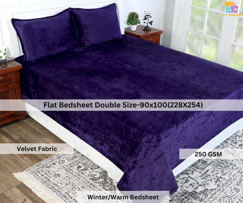 RD TREND 250 Gsm Flannel Warm Bedsheets For Winter Double Flat Size (90 X 100 Inches) With 2 Pillow Cover 210 TC Size (18X28 Inches) Color-Purple - Image 2