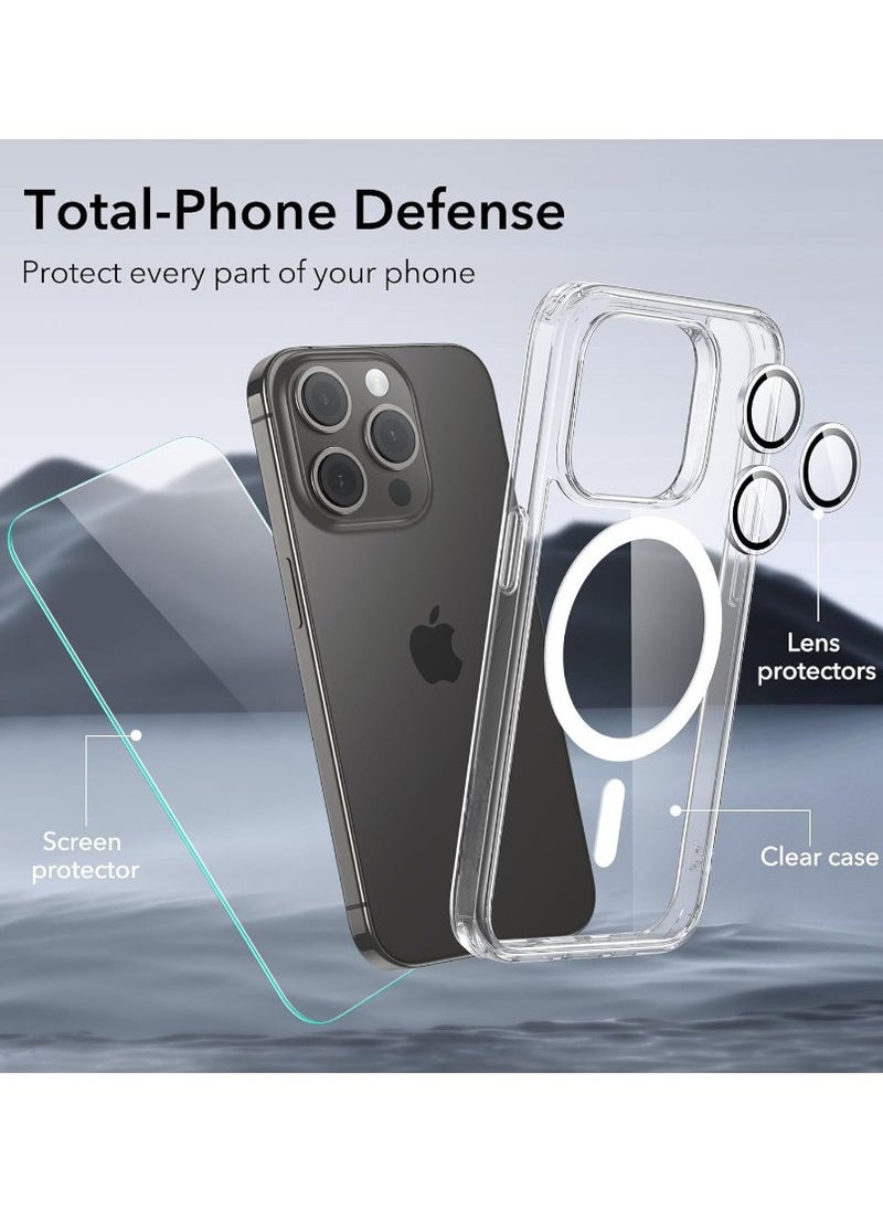 iPhone 15 Pro Max Protection Kit, Tempered Glass Screen Protector, Camera Lens Protector, Shockproof and Scratch Resistant MagSafe Case, Acrylic Classic Series, Clear  (3in1)