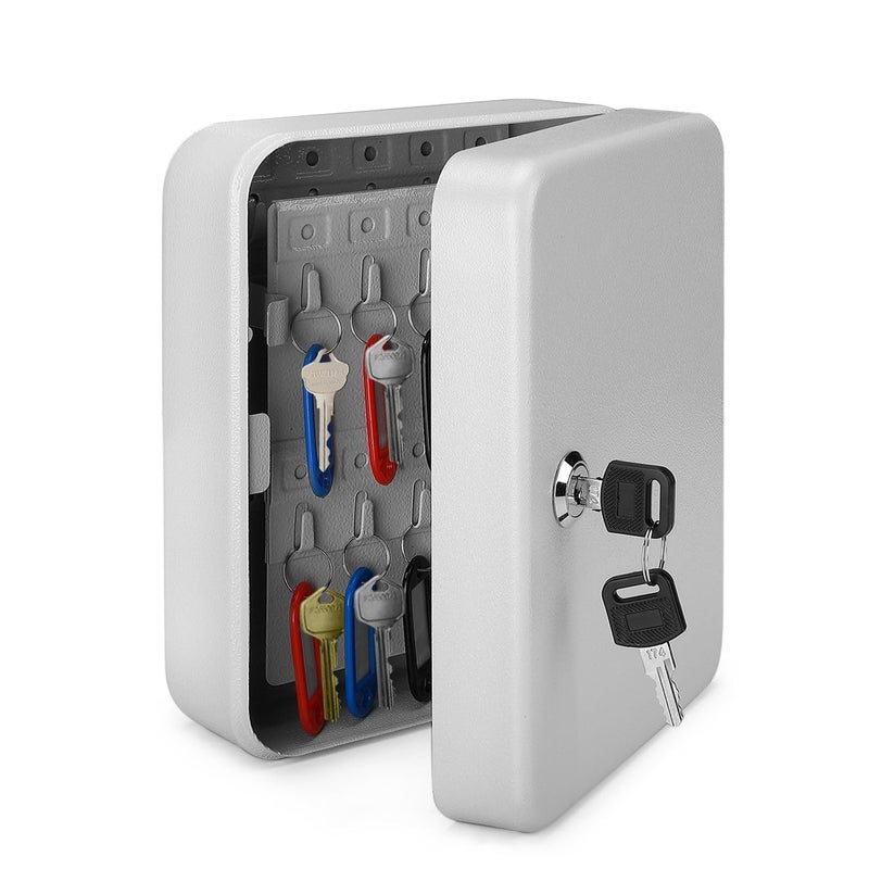 Flexzion Key Box Wall Mount With Code 40 Capacity Key Box Organizer Lock Box Key Holder Secure Durable Key Storage Box Cabinet with Colored Tags Hooks for Homes Business Gray