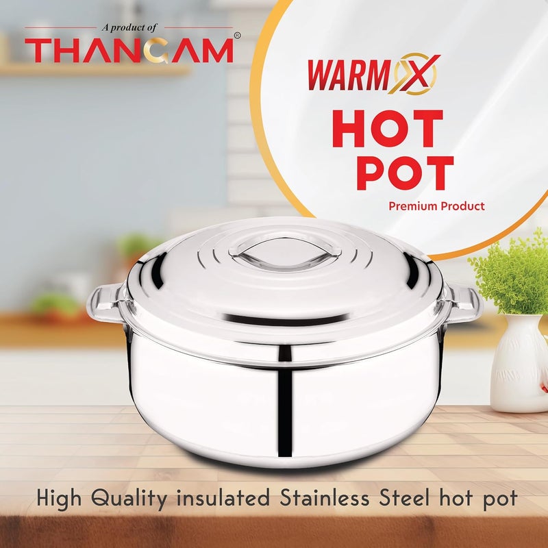 Thangam Stainless Steel Double Walled Hot Pot with Steel Lid Twist Lock for Hot Dishes Rice Chapati Roti Gravy Soup Hot BoxCasserole 15 Litre Silver - Image 4