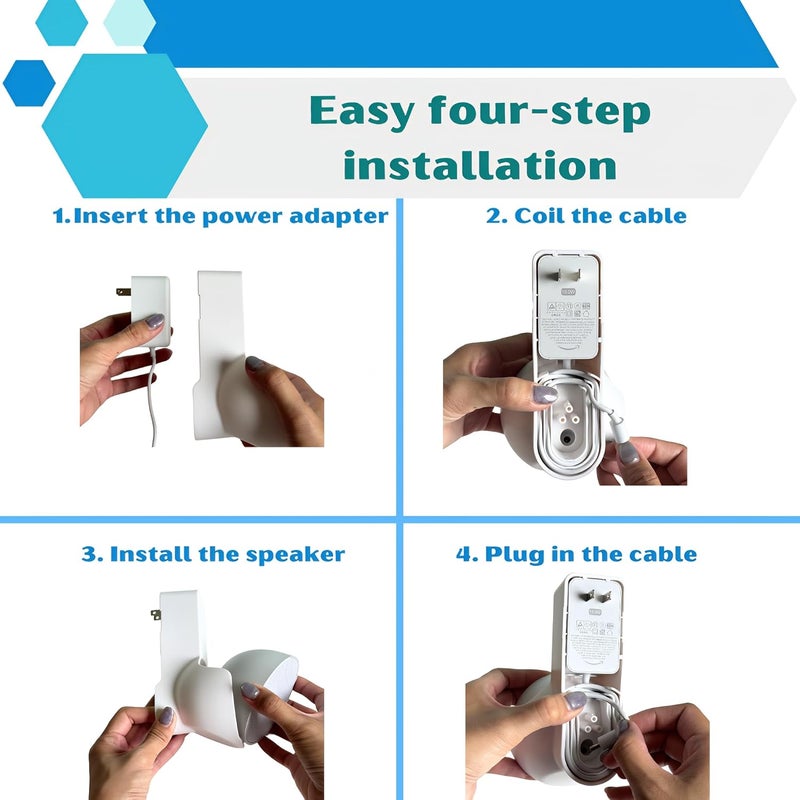 SINTRON Wall Mount Holder for Echᴏ Pop, Smart Home Speaker Stand Hanger, Space-Saving, No Screws or Drilling Needed, Built-in Cable Management, Decorative Design, Compatible with Google Nest (White) - Image 5