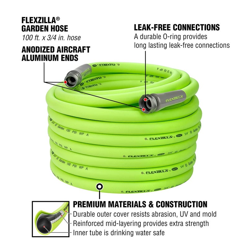 Flexzilla Garden Hose 3/4 in. x 100 ft., Lightweight All-Weather Water Hose, Durable and Flexible, Leak-Free Connections - Image 2