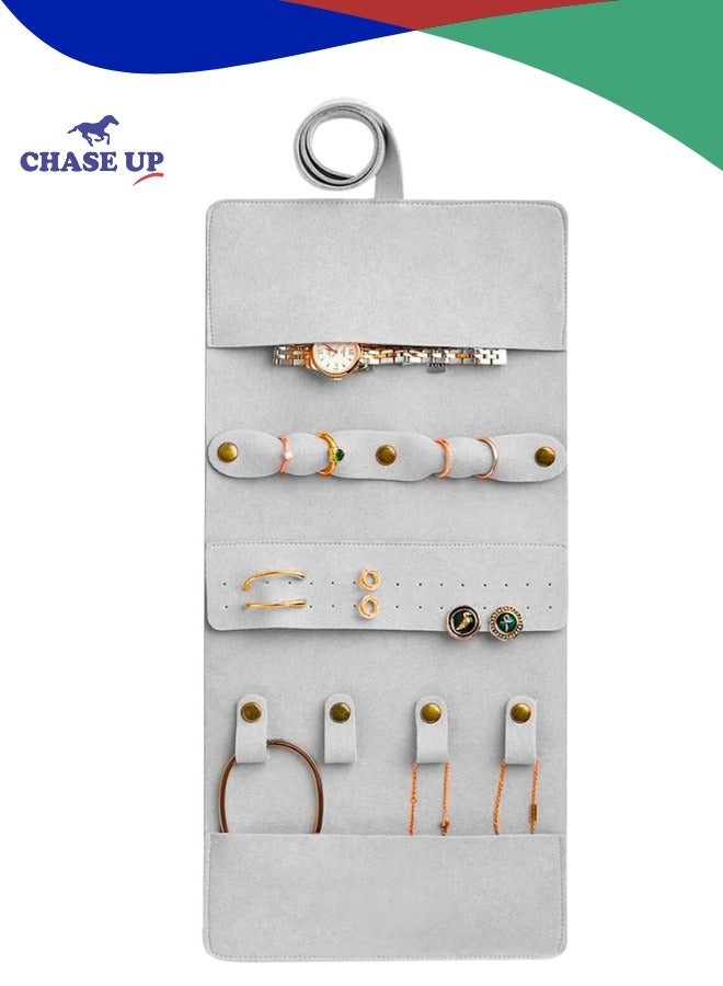 Chase Up Travel Jewelry Roll – Ultra-Lightweight, Foldable Jewelry Organizer, Rings, Necklaces, Earrings & Bracelets, Anti-Tangle, Scratch-Resistant, Travel Must-Have for Fashionable Grey - Image 1