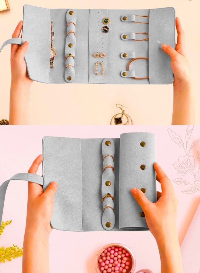 Chase Up Travel Jewelry Roll – Ultra-Lightweight, Foldable Jewelry Organizer, Rings, Necklaces, Earrings & Bracelets, Anti-Tangle, Scratch-Resistant, Travel Must-Have for Fashionable Grey - Image 2