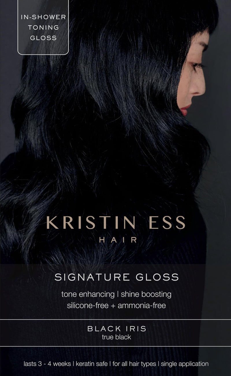 Kristin Ess كريستين إيس جلوس للشعر بلون بلاك إيريس الأسود الحقيقي - صبغة شعر شبه دائمة لمدة 4 أسابيع - بلسم ملون ومُلمع للحصول على لون لامع، بريق + لمعان - نباتي، خالي من السيليكون والأمونيا - Image 1