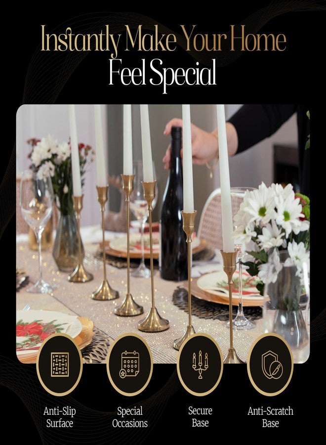 GETSHADY Gold Candleholders for Taper Candlesticks Plus Candle Snuffer - Dining Table Décor Centrepiece - Brass Candelabra Candlestick Holder - Gold Décor for Home Weddings Celebrations Events (Set of 6 Pcs) - Image 3
