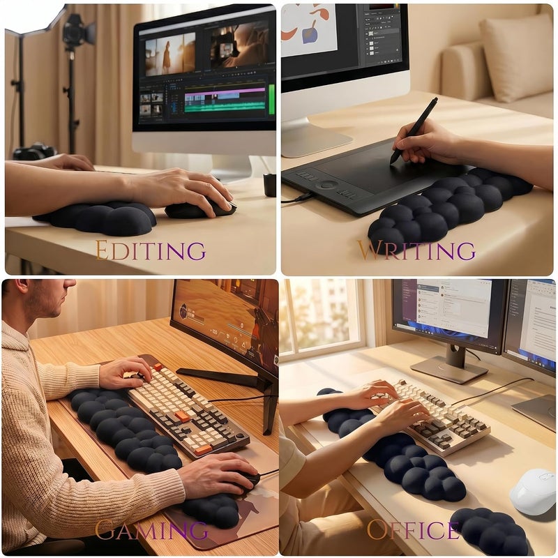 LJYZMD Silky Cloud Wrist Rest for Keyboard & Mouse – Memory Foam Ergonomic Support, Anti-Slip Base, 16.9" Arm Rest Fits Full-Sized Keyboards, Typing Pain Relief for Office, Gaming & Personalized Desktops - Image 4