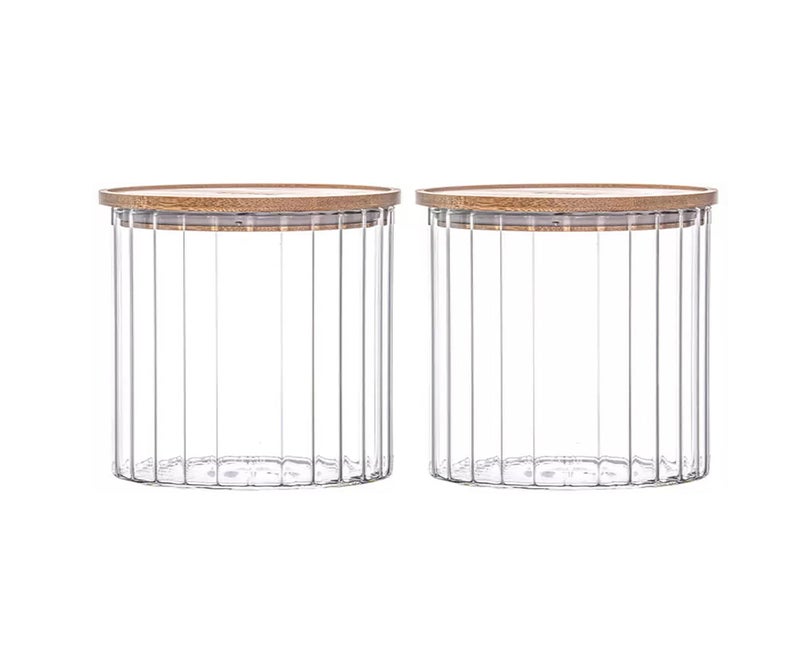WRINGO Borosilicate Glass Food Storage Containers with Airtight Bamboo Lid, Thickened Coffee Storage Jars for Home Kitchen, Pantry Tea, Spices, Snack (R Linig -, Set of 2) - Image 1
