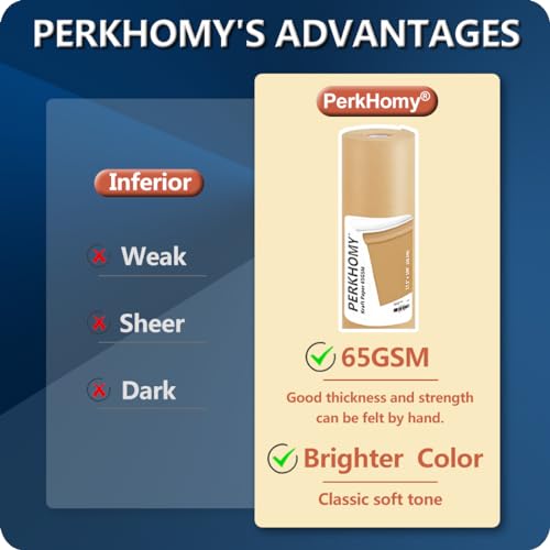 PH PERKHOMY PerkHomy Brown Kraft Paper Roll 17.5" x 1,200" (100') for Gift Wrapping Bulletin Board Craft Art Bouquet Flower Packing Moving Shipping Floor Covering Table 70GSM 50LB (Brown, 17.5" x 100') - Image 2