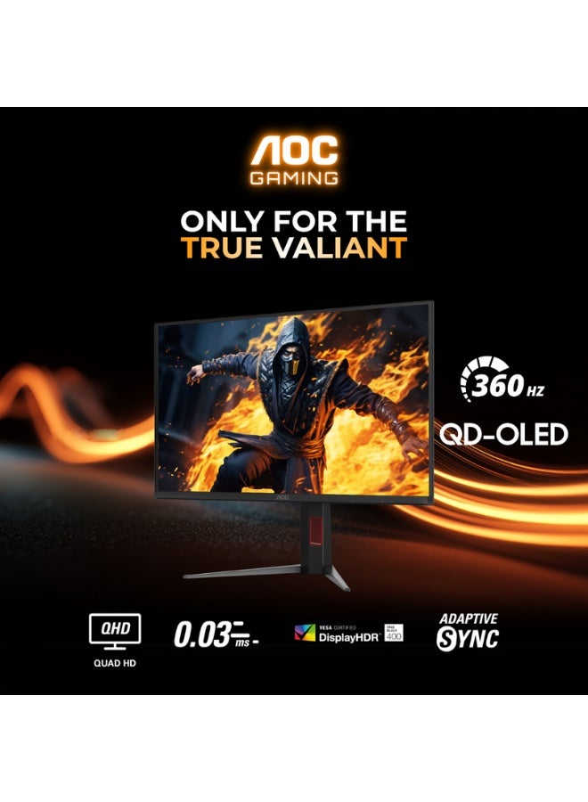 AOC Q27G4SD Gaming Monitor 27-inch QHD 2560×1440, QD-OLED, 360Hz Refresh Rate, 0.03ms Response Time, DisplayHDR True Black 400, Adaptive Sync, HDMI 2.1, Black & Red Black - Image 4