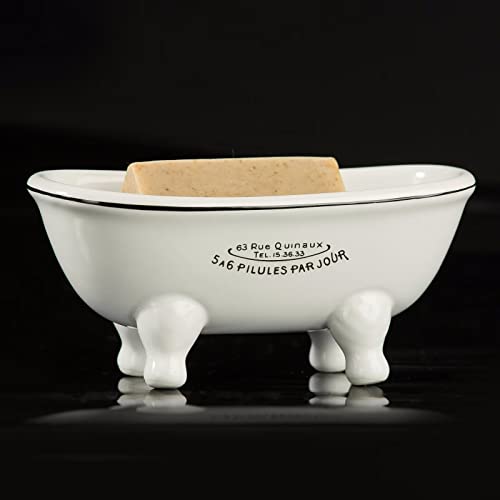 dodococa 1 Piece 5.7" Mini Ceramic Clawfoot Double Ended Bathtub Soap Dish Vintage Decortative Soap Dish - Image 1