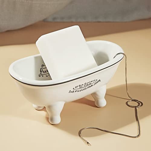 dodococa 1 Piece 5.7" Mini Ceramic Clawfoot Double Ended Bathtub Soap Dish Vintage Decortative Soap Dish - Image 3