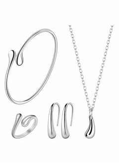 Jewelry Set for Women 925 Silver Chain Necklace Bracelet Earrings Ring Sterling Silver High Shiny Tear Drop Design Pendant Jewelry
