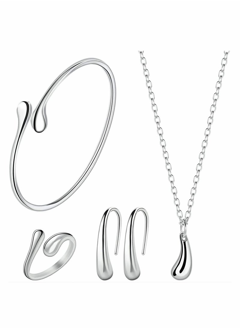 SYOSI - Jewelry Set for Women 925 Silver Chain Necklace Bracelet Earrings Ring Sterling Silver High Shiny Tear Drop Design Pendant Jewelry - Image 1