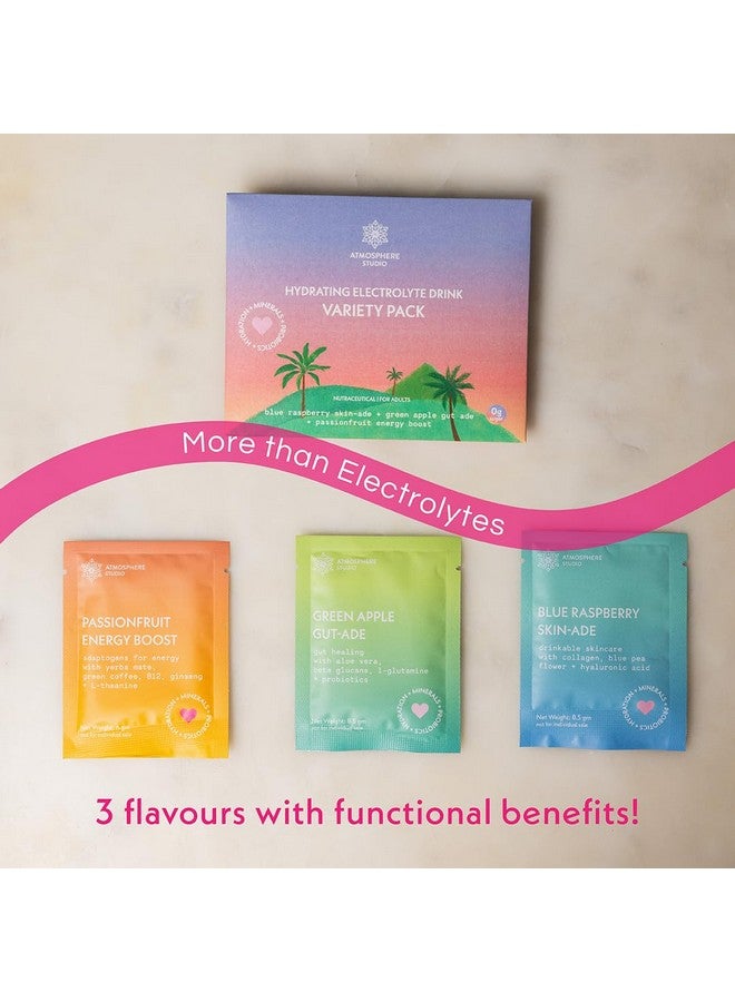 Atmosphere Studio Atmosphere Electrolyte Powder Sampler Pack, 3 Sachets (23 Grams), Green Apple Gut Ade (1 sachets) | Blue Raspberry Skin-Ade (1 sachets) | Passionfruit Energy Boost (1 sachet) - Image 2