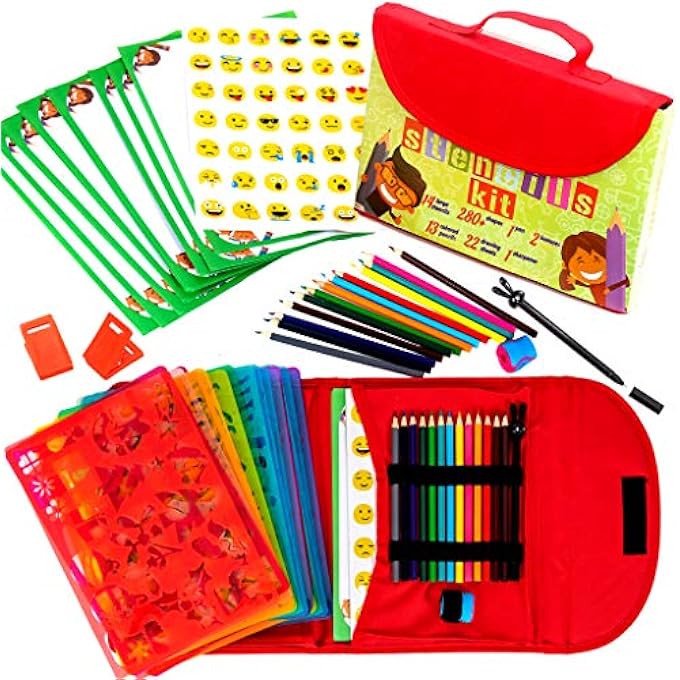 DRAWING STENCILS SET FOR KIDS KIT & CARRY CASE - 55 PIECES - Image 1