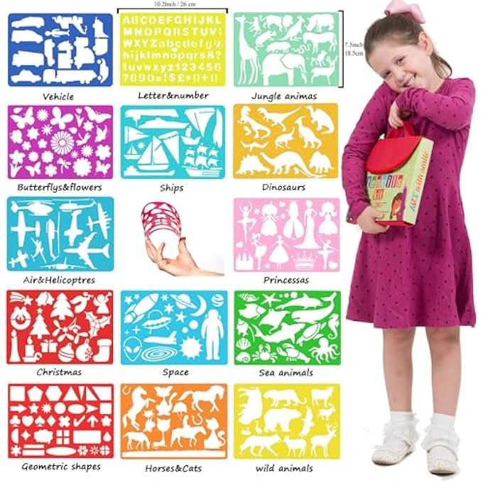 DRAWING STENCILS SET FOR KIDS KIT & CARRY CASE - 55 PIECES - Image 3