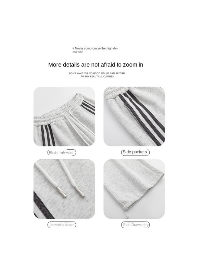 Striped Fleece-lined Sweatpants Women's Autumn And Winter New High Waist Slimming Wide Leg Pants Casual Loose Straight Pants - Image 3