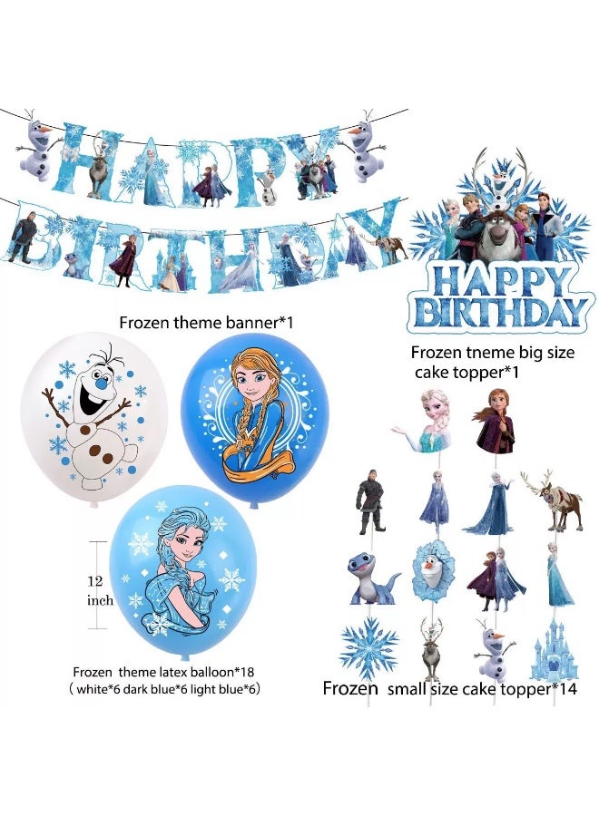 34 PCS Frozen Birthday Party Supplies, Frozen Party Decorations&Tableware Set -  Banner, Balloons,Cake Decorations,Cake Topper etc Frozen Themed Birthday Party Supplies - Image 2